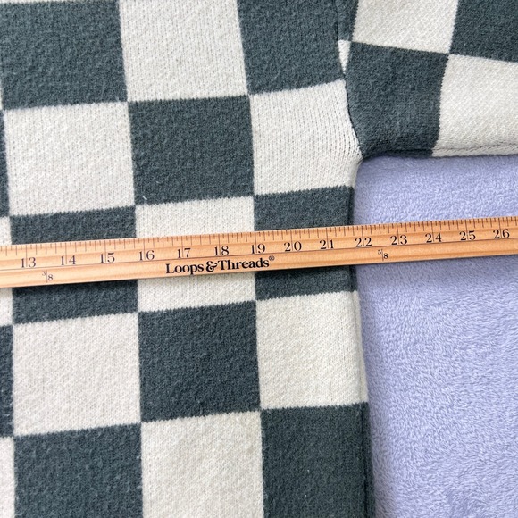 Bohme Checkerboard Sweater Women's Small Green‎ Cream Knit Long Sleeve Crew Neck - Picture 6 of 8